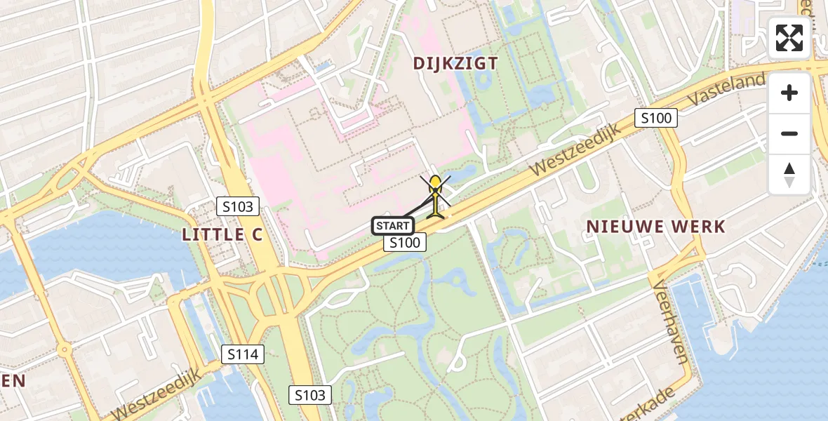 Routekaart van de vlucht: Lifeliner 2 naar Erasmus MC, Westzeedijk