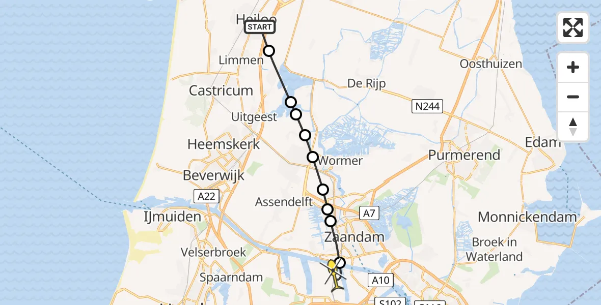 Routekaart van de vlucht: Lifeliner 1 naar Amsterdam Heliport, Hornweg
