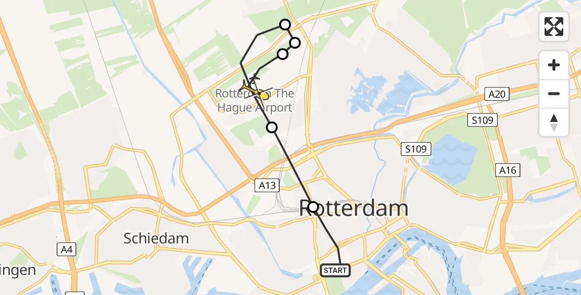 Routekaart van de vlucht: Lifeliner 2 naar Rotterdam The Hague Airport, Westzeedijk