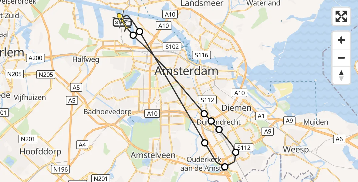 Routekaart van de vlucht: Lifeliner 1 naar Amsterdam Heliport, Westhavenweg