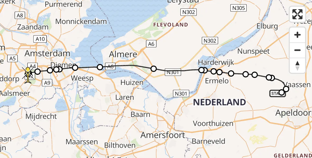 Routekaart van de vlucht: Politiehelikopter naar Schiphol, Enkhoutweg