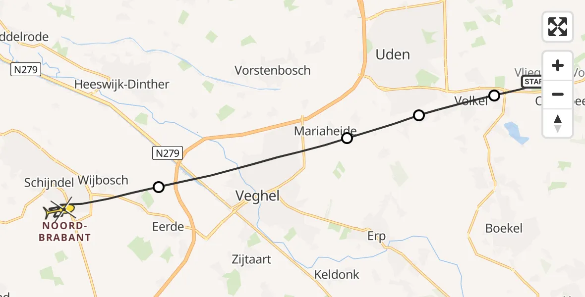 Routekaart van de vlucht: Lifeliner 3 naar Schijndel, Rondweg Volkel