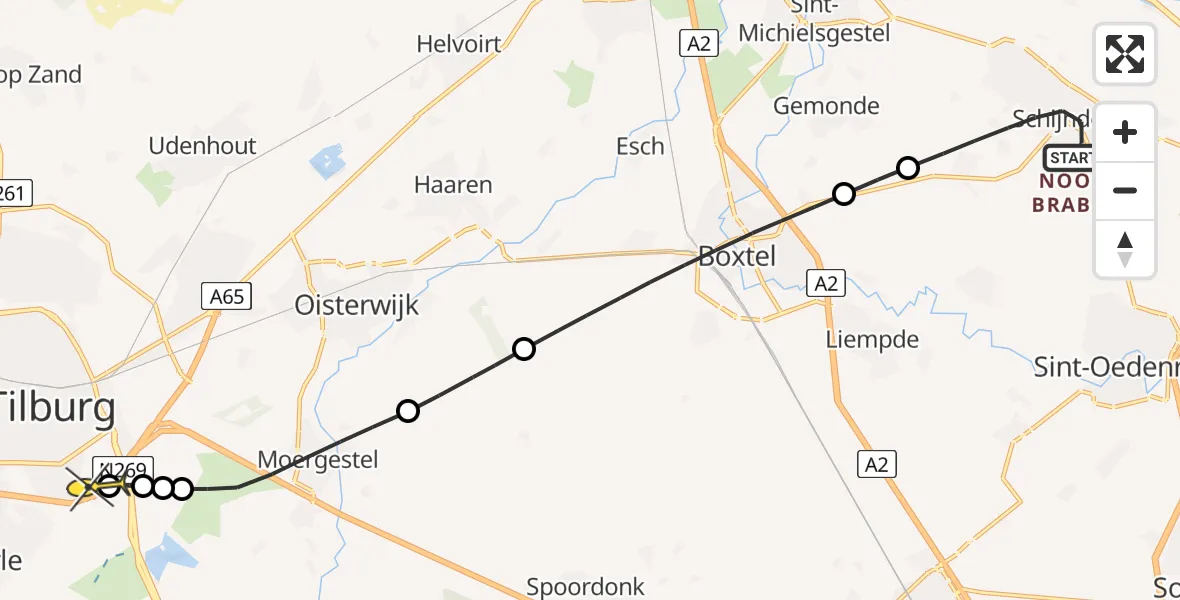 Routekaart van de vlucht: Lifeliner 3 naar Tilburg, Vicaris Aertsweg