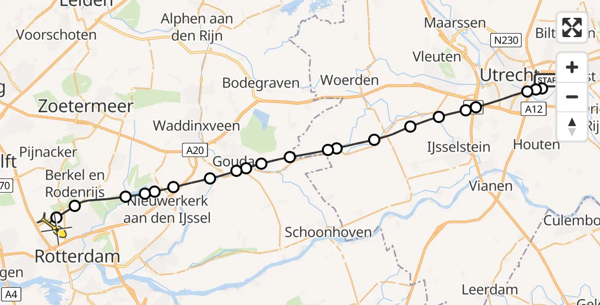Routekaart van de vlucht: Lifeliner 2 naar Rotterdam The Hague Airport, Hoge Bospad