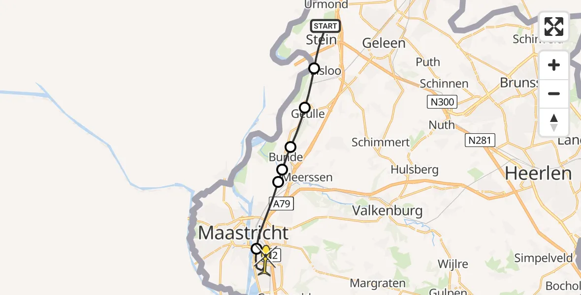 Routekaart van de vlucht: Lifeliner 3 naar Maastricht UMC+, Haalbrugskensweg