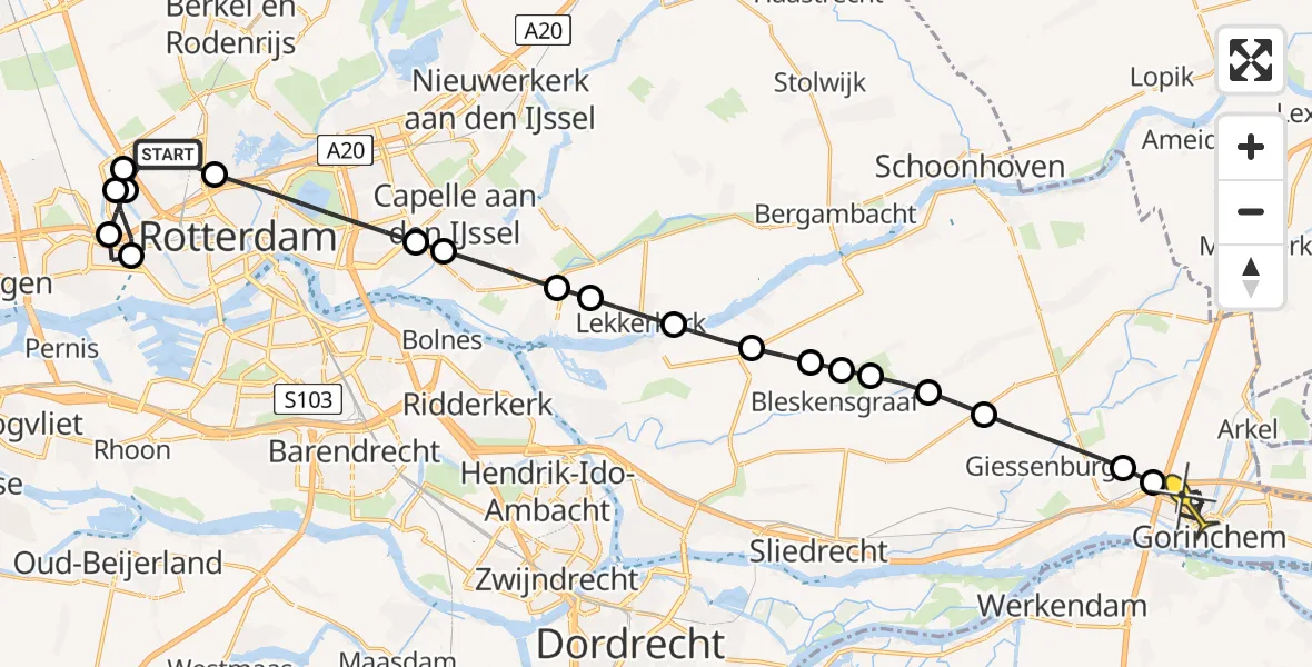 Routekaart van de vlucht: Lifeliner 2 naar Gorinchem, Wouwerlaan