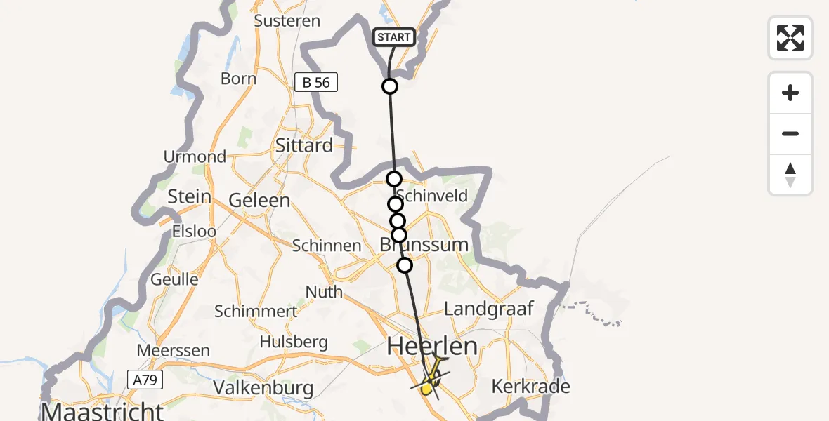 Routekaart van de vlucht: Lifeliner 3 naar Heerlen, Majoorsweg