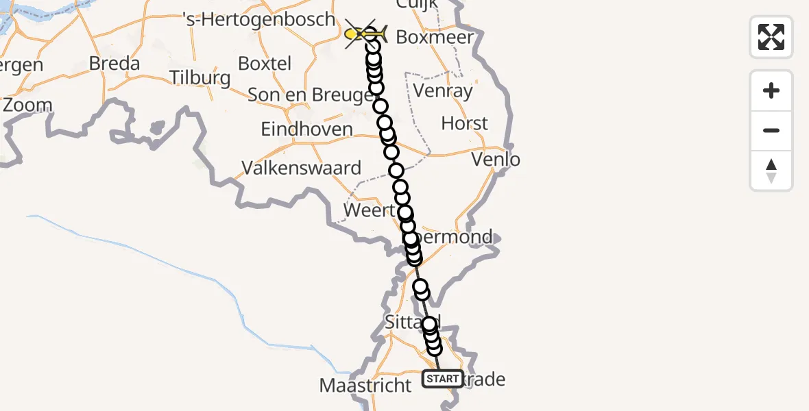 Routekaart van de vlucht: Lifeliner 3 naar Vliegbasis Volkel, Gelein