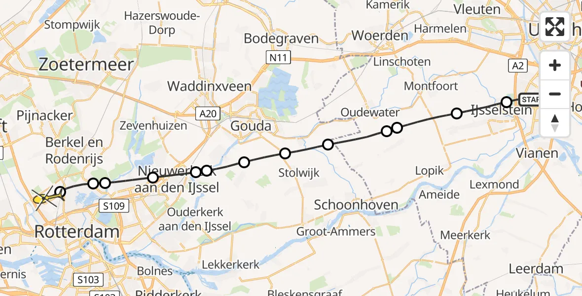 Routekaart van de vlucht: Lifeliner 2 naar Rotterdam The Hague Airport, Robijndrift
