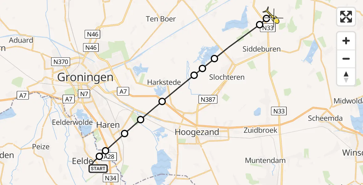 Routekaart van de vlucht: Lifeliner 4 naar Tjuchem, Eskampenweg