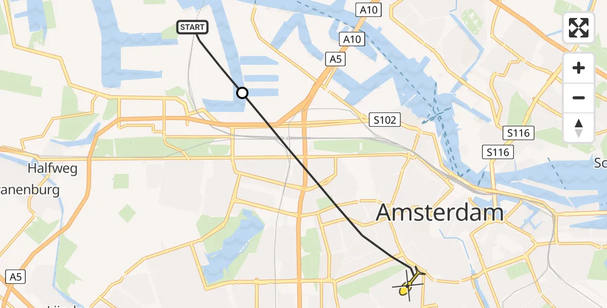 Routekaart van de vlucht: Lifeliner 1 naar Amsterdam, Corsicaweg