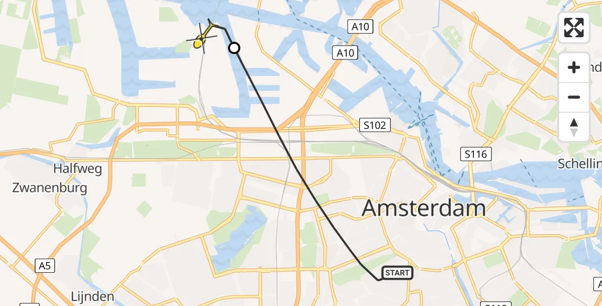 Routekaart van de vlucht: Lifeliner 1 naar Amsterdam Heliport, Vondelpark