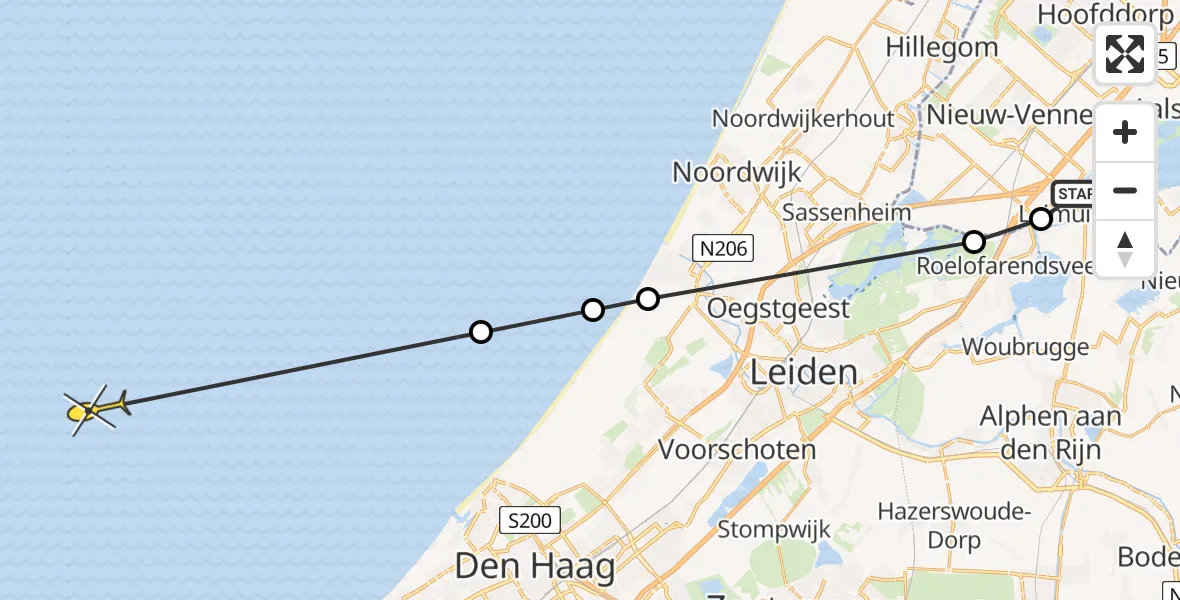 Routekaart van de vlucht: Politieheli naar Kerklaan