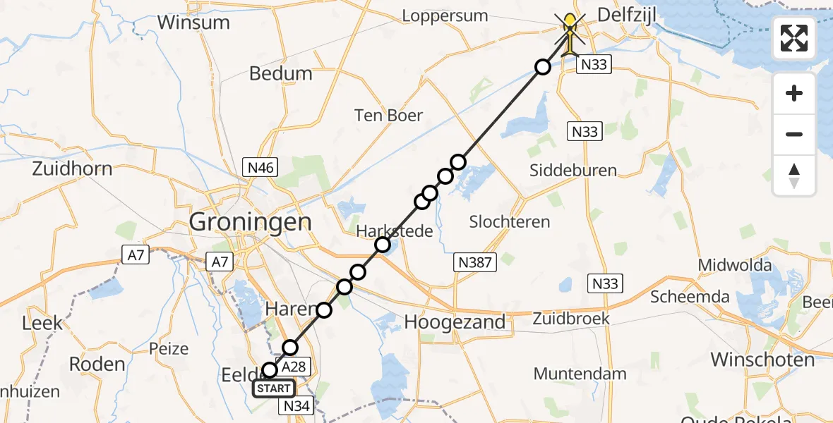 Routekaart van de vlucht: Lifeliner 4 naar Appingedam, Vosbergerlaan