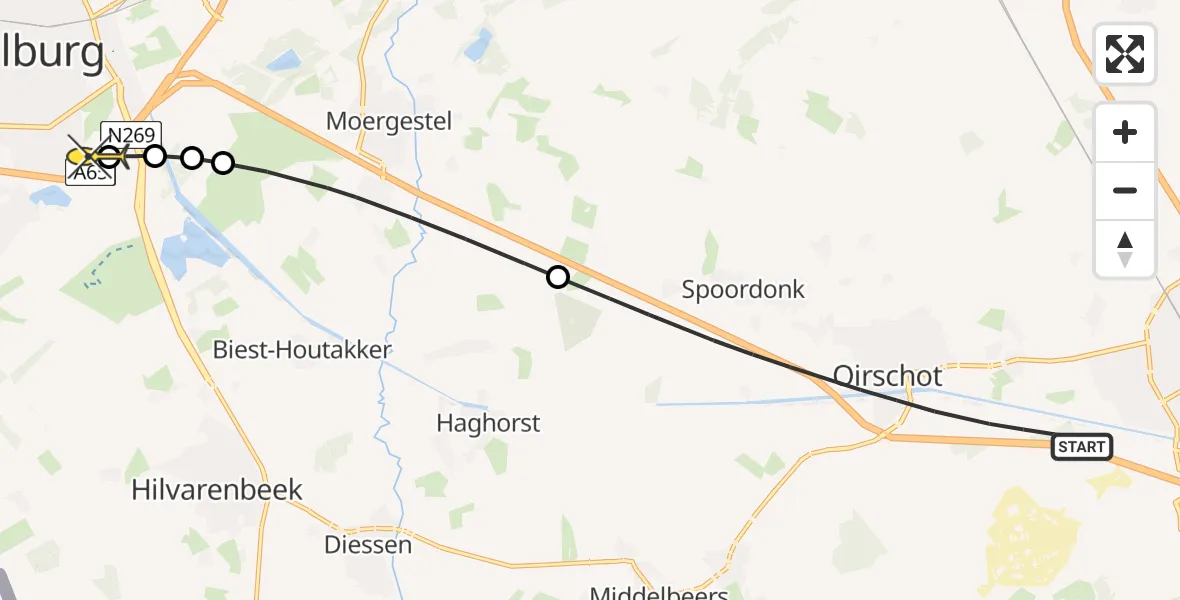 Routekaart van de vlucht: Lifeliner 3 naar Tilburg, Eikenbussel