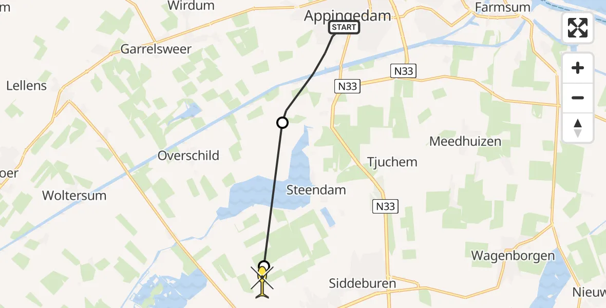 Routekaart van de vlucht: Lifeliner 4 naar Schildwolde, Eerste Industrieweg
