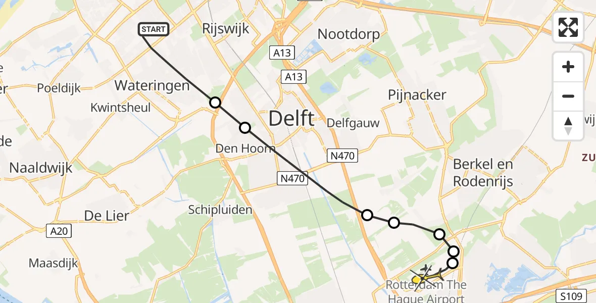Routekaart van de vlucht: Lifeliner 2 naar Rotterdam The Hague Airport, Erasmusweg