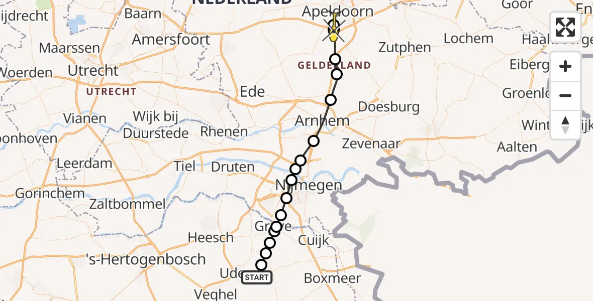 Routekaart van de vlucht: Lifeliner 3 naar Ugchelen, Millsebaan