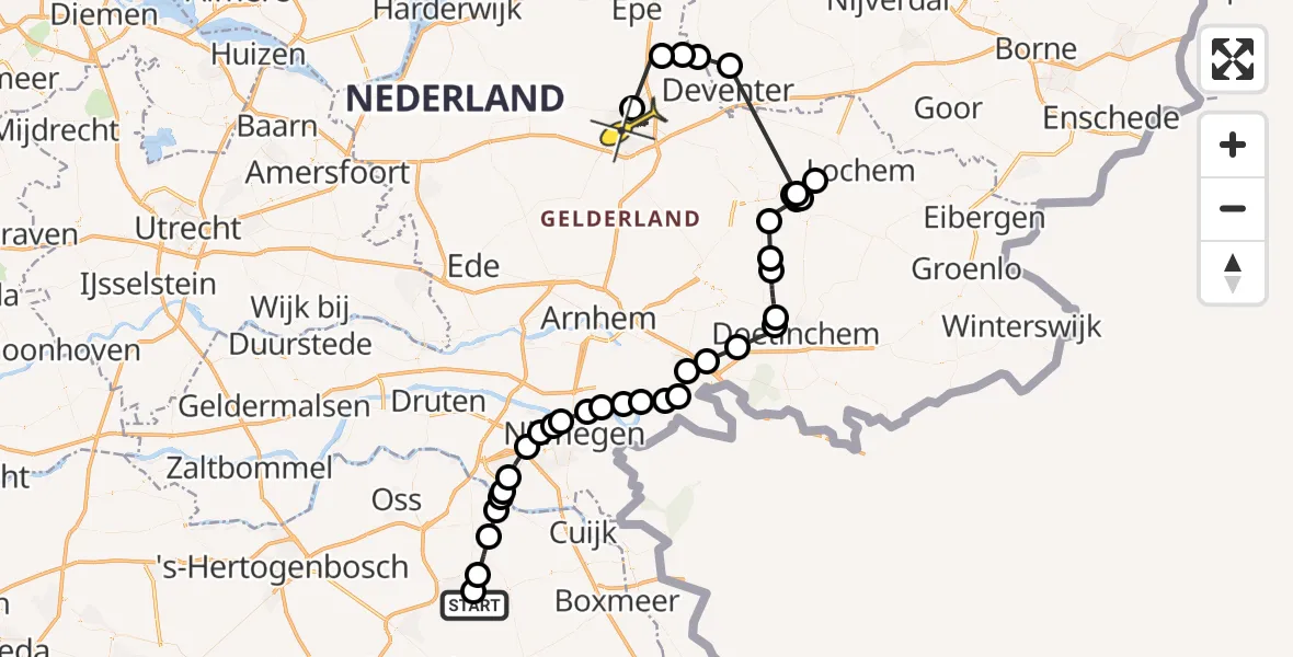 Routekaart van de vlucht: Politieheli naar Apeldoorn, Kromstraat