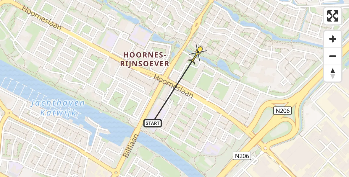 Routekaart van de vlucht: Politiehelikopter naar Katwijk, Bries