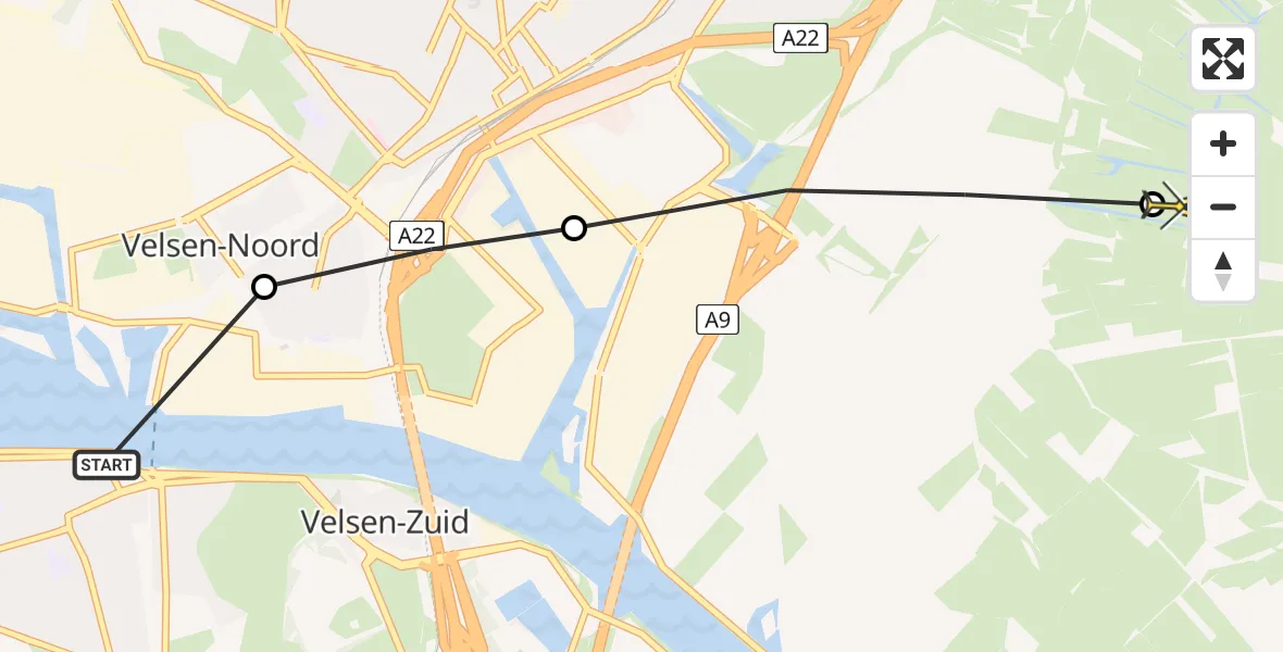 Routekaart van de vlucht: Politiehelikopter naar Assendelft, Stratingplantsoen