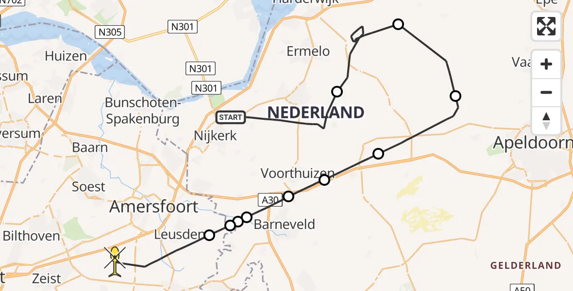 Routekaart van de vlucht: Politiehelikopter naar Leusden, Cyriassischepad