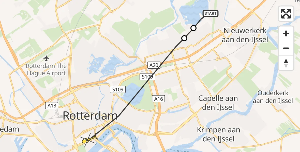 Routekaart van de vlucht: Lifeliner 2 naar Erasmus MC, Wollefoppenweg