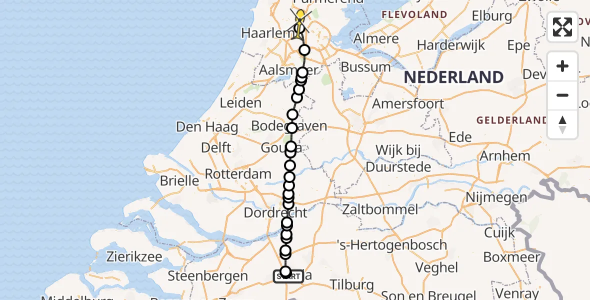 Routekaart van de vlucht: Lifeliner 1 naar Amsterdam Heliport, Heilaar-Noordweg