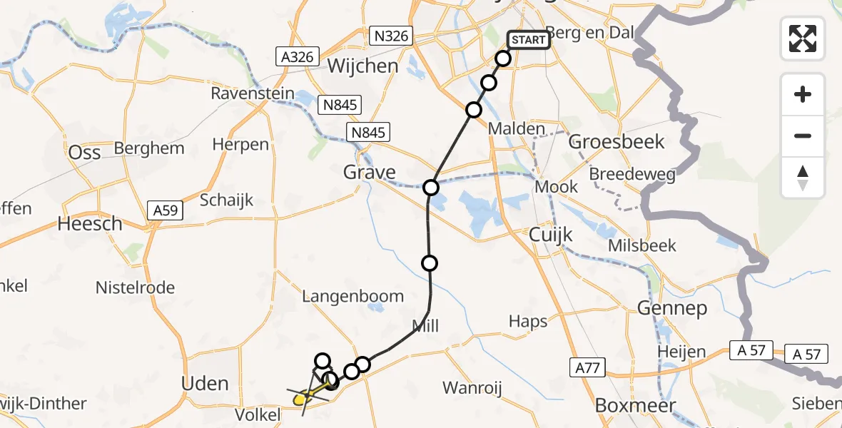 Routekaart van de vlucht: Lifeliner 3 naar Vliegbasis Volkel, Sint Jacobslaan