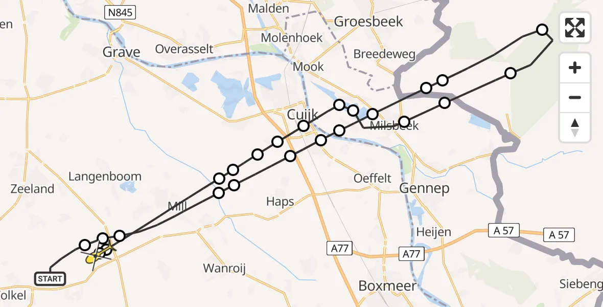 Routekaart van de vlucht: Lifeliner 3 naar Volkel, Parallelweg