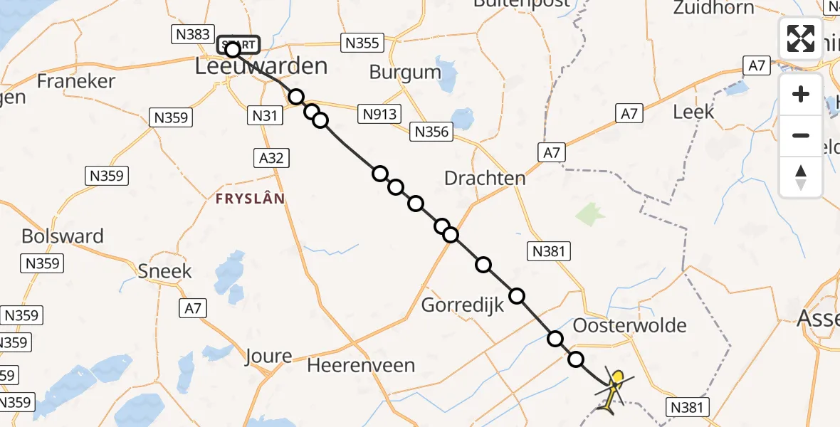 Routekaart van de vlucht: Ambulanceheli naar Elsloo, Keegsdijkje