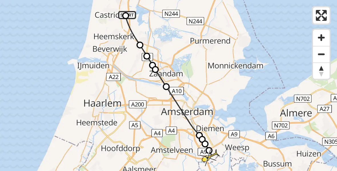 Routekaart van de vlucht: Lifeliner 1 naar Academisch Medisch Centrum (AMC), Koogdijk