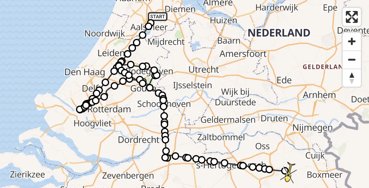Routekaart van de vlucht: Politieheli naar Vliegbasis Volkel, E.L.T.A. straat