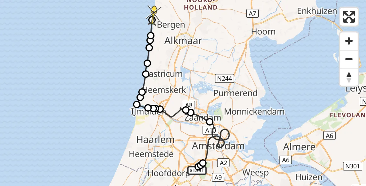 Routekaart van de vlucht: Politiehelikopter naar Schoorl, Thermiekstraat