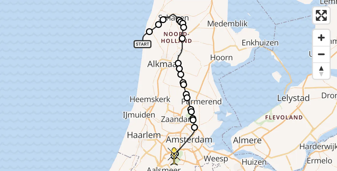 Routekaart van de vlucht: Politiehelikopter naar Schiphol, Heereweg