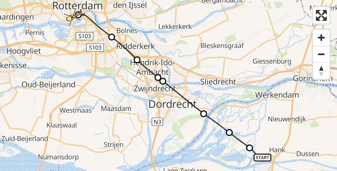 Routekaart van de vlucht: Lifeliner 2 naar Erasmus MC, Bovenste Gat van het Zand