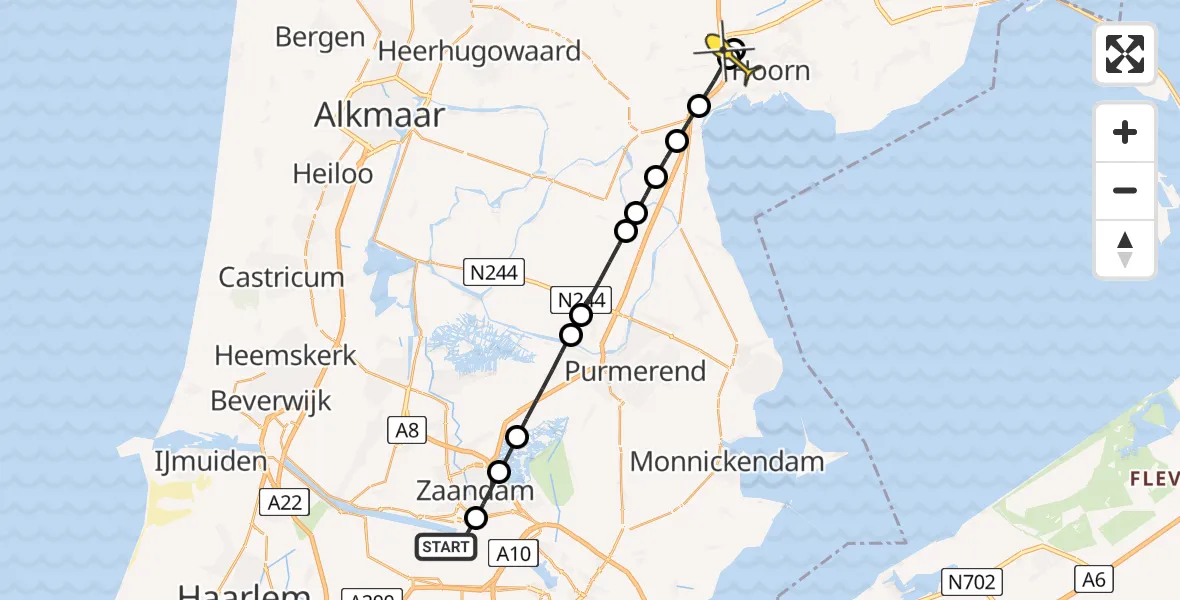 Routekaart van de vlucht: Lifeliner 1 naar Zwaag, Westhavenweg