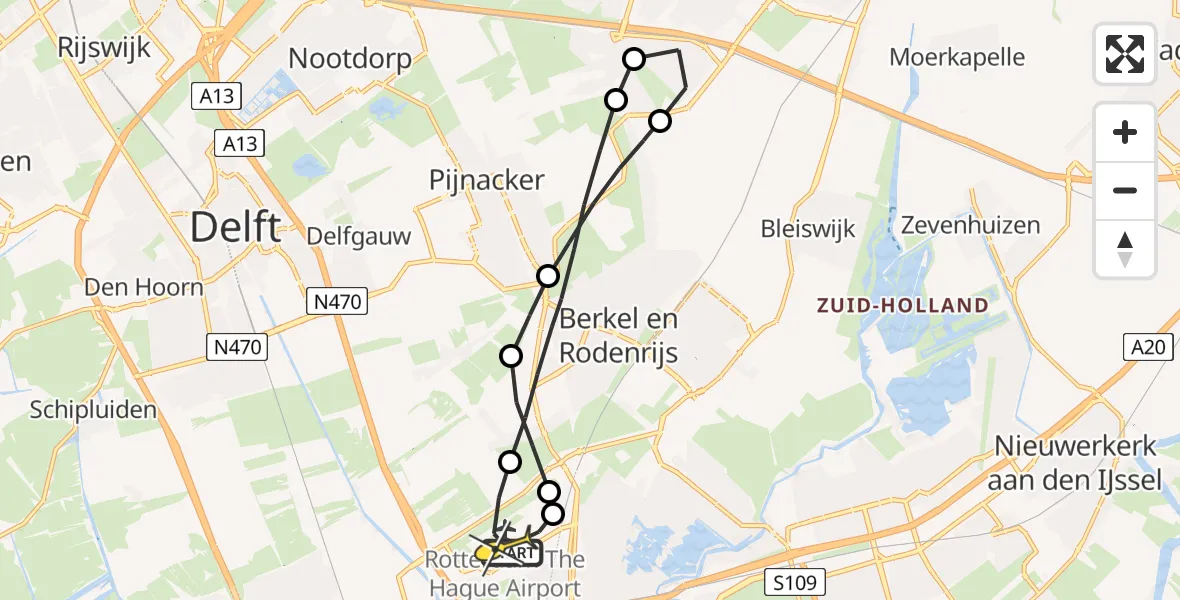 Routekaart van de vlucht: Lifeliner 2 naar Rotterdam The Hague Airport, Brandenburgbaan