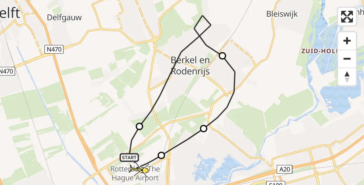 Routekaart van de vlucht: Lifeliner 2 naar Rotterdam The Hague Airport, Oude Bovendijk