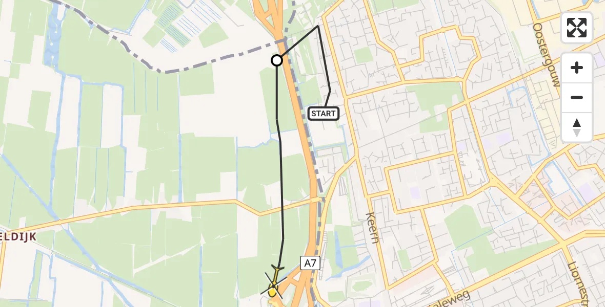 Routekaart van de vlucht: Lifeliner 1 naar Berkhout, Roskam