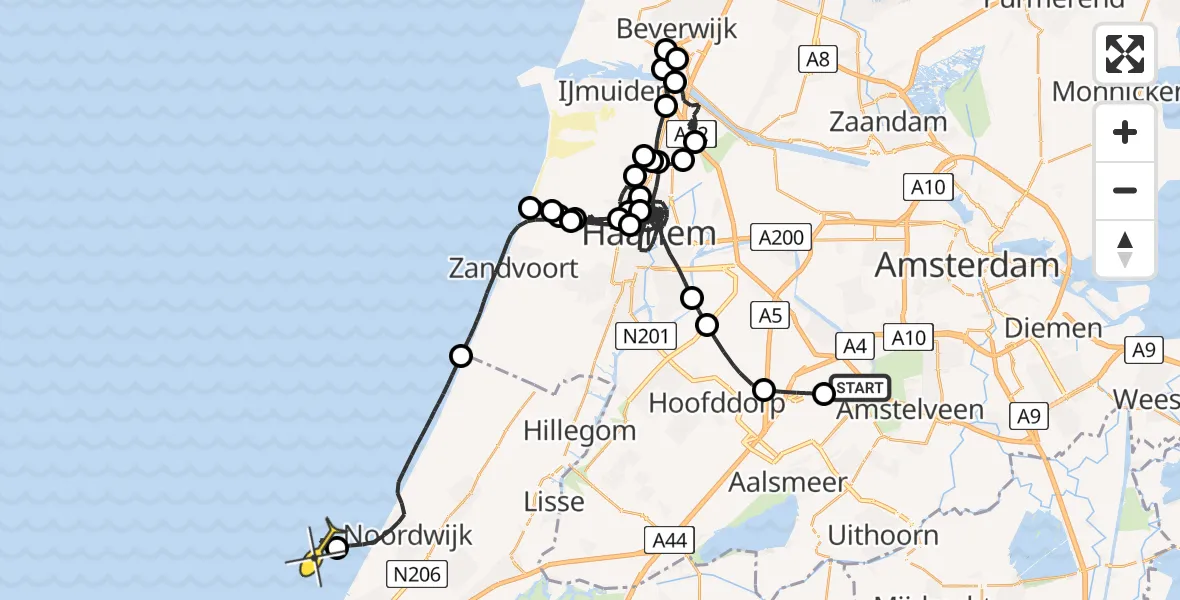 Routekaart van de vlucht: Politiehelikopter naar Katwijk, Hoofdweg