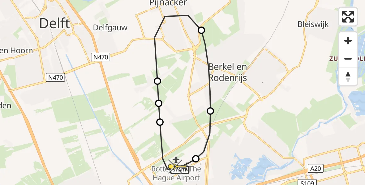 Routekaart van de vlucht: Lifeliner 2 naar Rotterdam The Hague Airport, Brandenburgbaan