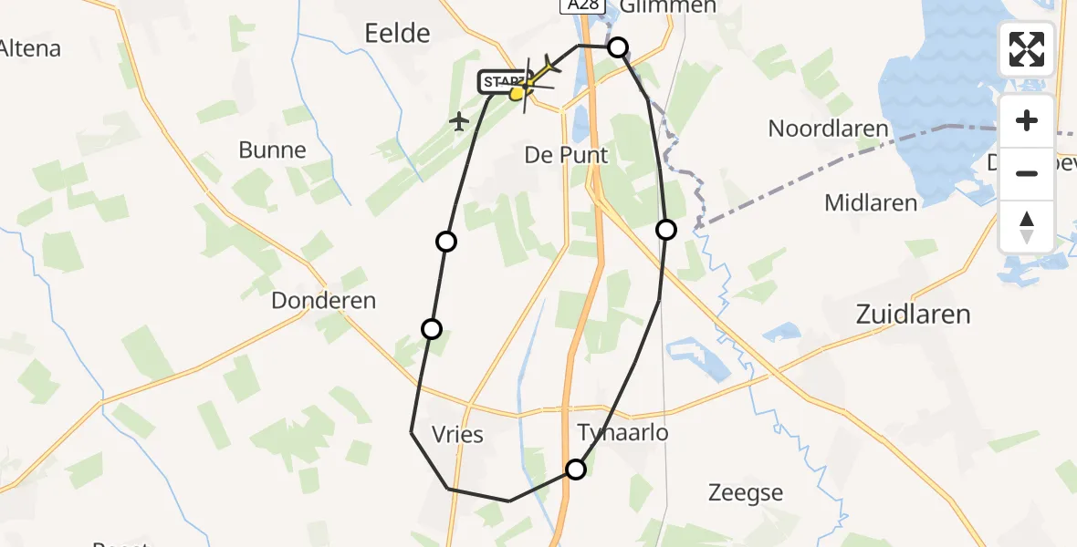 Routekaart van de vlucht: Lifeliner 4 naar Groningen Airport Eelde, Norgerweg