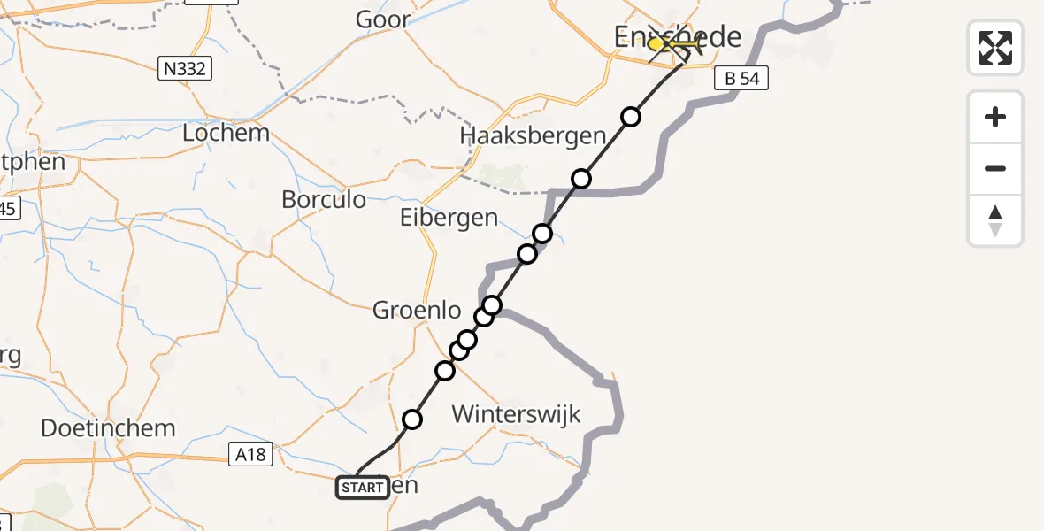 Routekaart van de vlucht: Lifeliner 3 naar Enschede, Slatdijk