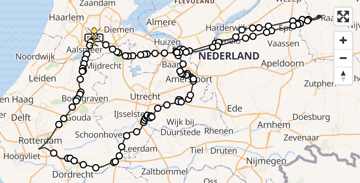 Vluchtroute Politiehelikopter van Schiphol naar Schiphol