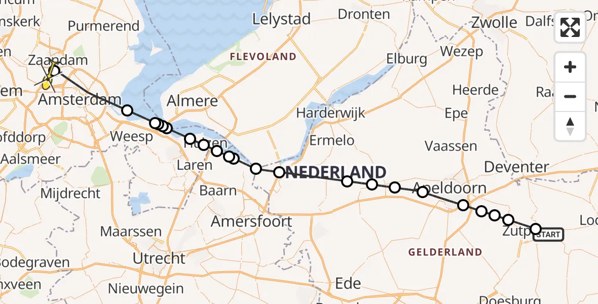 Routekaart van de vlucht: Lifeliner 1 naar Amsterdam Heliport, Ieplaan