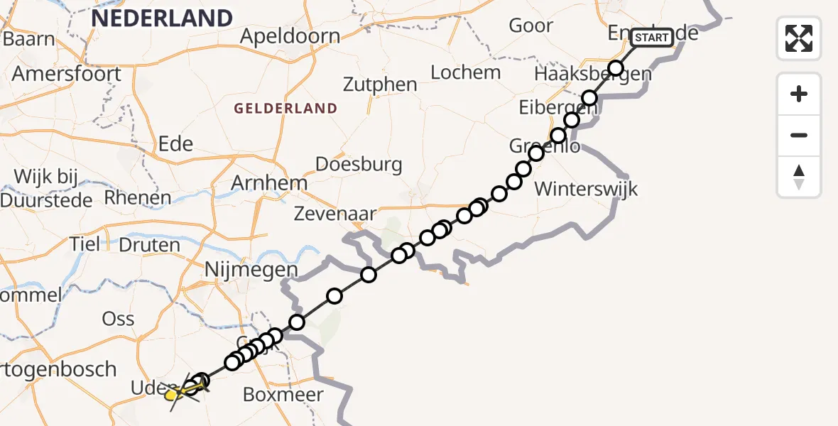 Routekaart van de vlucht: Lifeliner 3 naar Vliegbasis Volkel, Benjamin Willem ter Kuilestraat
