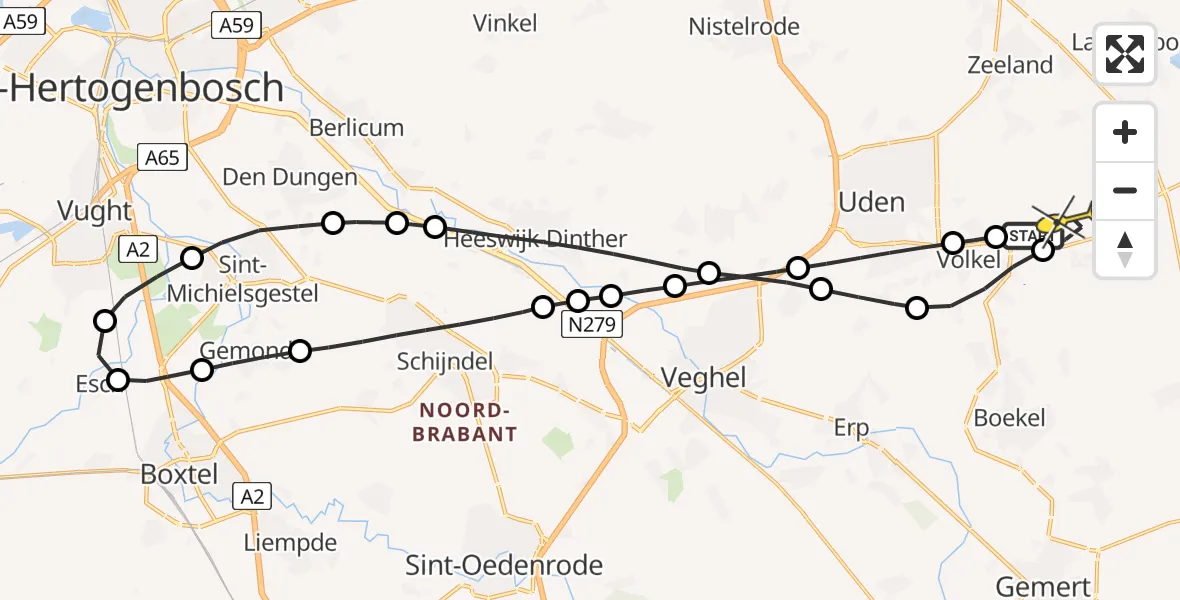 Routekaart van de vlucht: Lifeliner 3 naar Vliegbasis Volkel, Rondweg Volkel