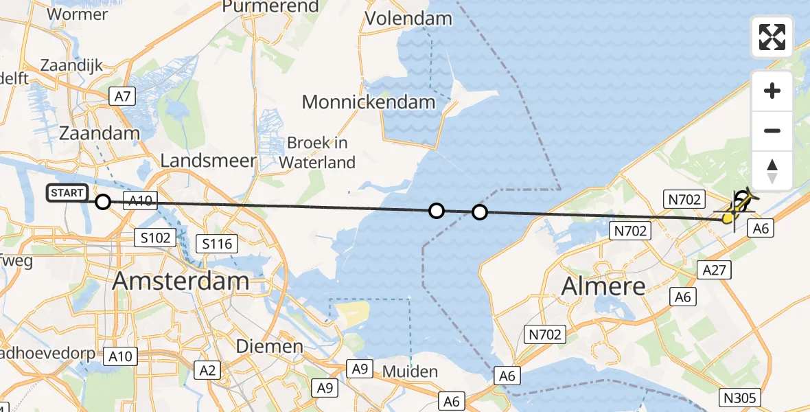 Routekaart van de vlucht: Lifeliner 1 naar Almere, Westhaven