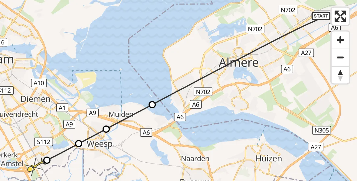 Routekaart van de vlucht: Lifeliner 1 naar Academisch Medisch Centrum (AMC), Lofotenweg